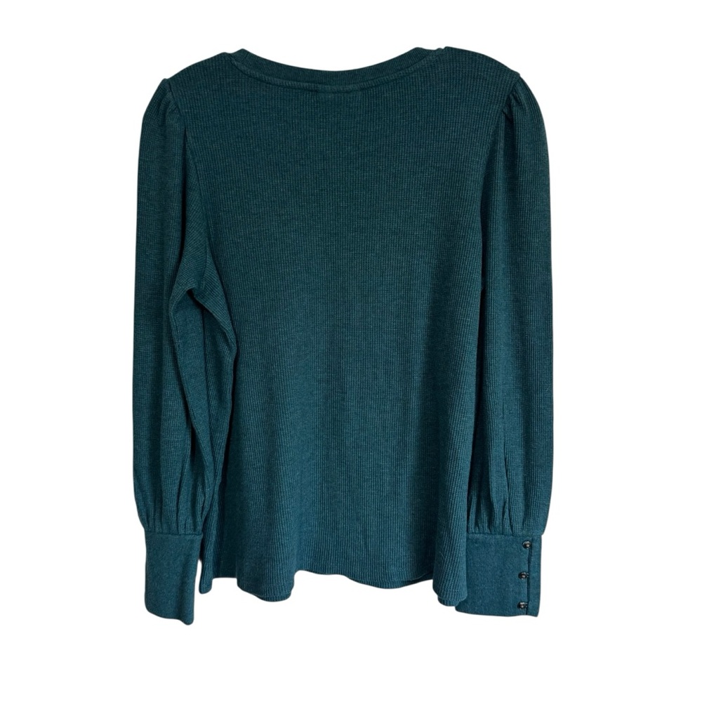 J. Jill Buttoned-Cuff Waffle Top in Dark Sea Heather Teal Size Medium Petite NEW - Picture 4 of 11